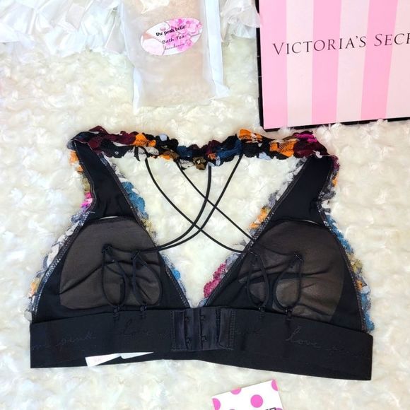 NWT 2PC PINK VICTORIA SECRET LACE HALTER BRA BOY SHORTS WILDFLOWER SET SMALL S - Picture 6 of 10